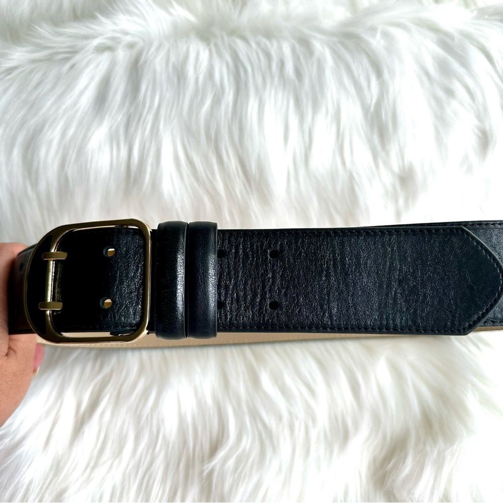 Ann Taylor Classic Black Leather Belt with Gold Buckle - Size M - Picture 6 of 10